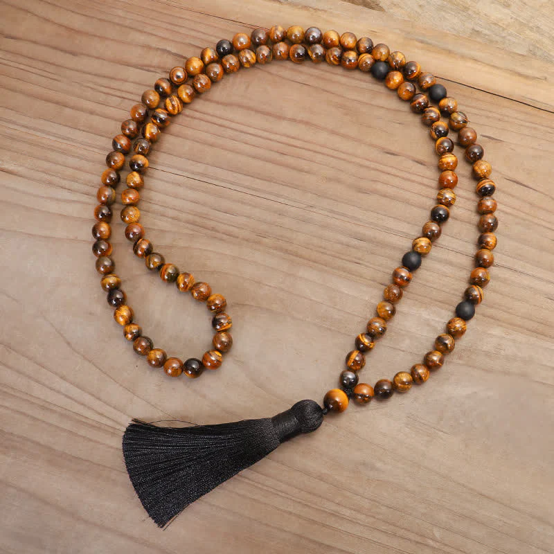Braccialetto di protezione con nappa in occhio di tigre Buddha Stones, 108 perline Mala - Image 10