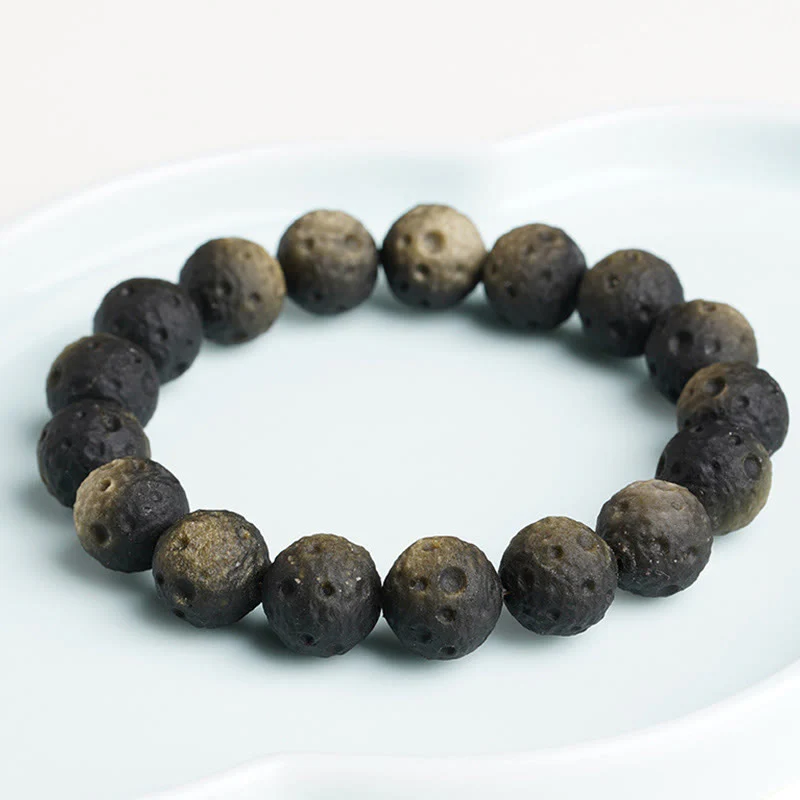 Braccialetto di protezione con perle rotonde in ossidiana dorata e argento naturale Buddha Stones - Image 11