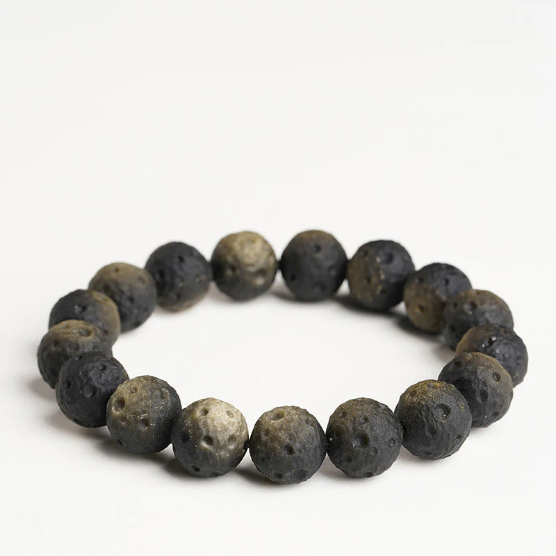 Braccialetto di protezione con perle rotonde in ossidiana dorata e argento naturale Buddha Stones - Image 7