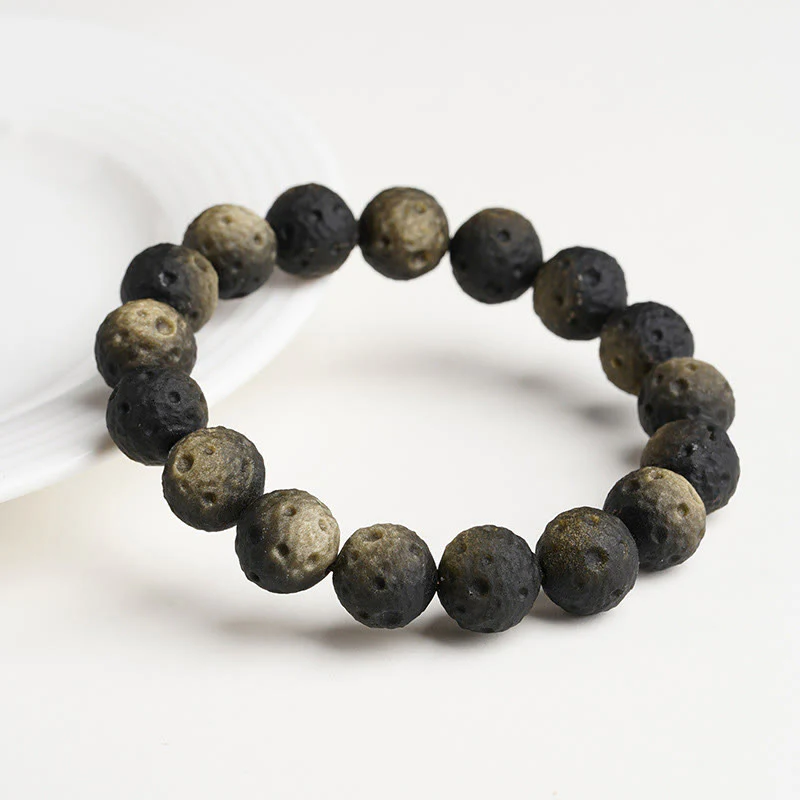 Braccialetto di protezione con perle rotonde in ossidiana dorata e argento naturale Buddha Stones - Image 8