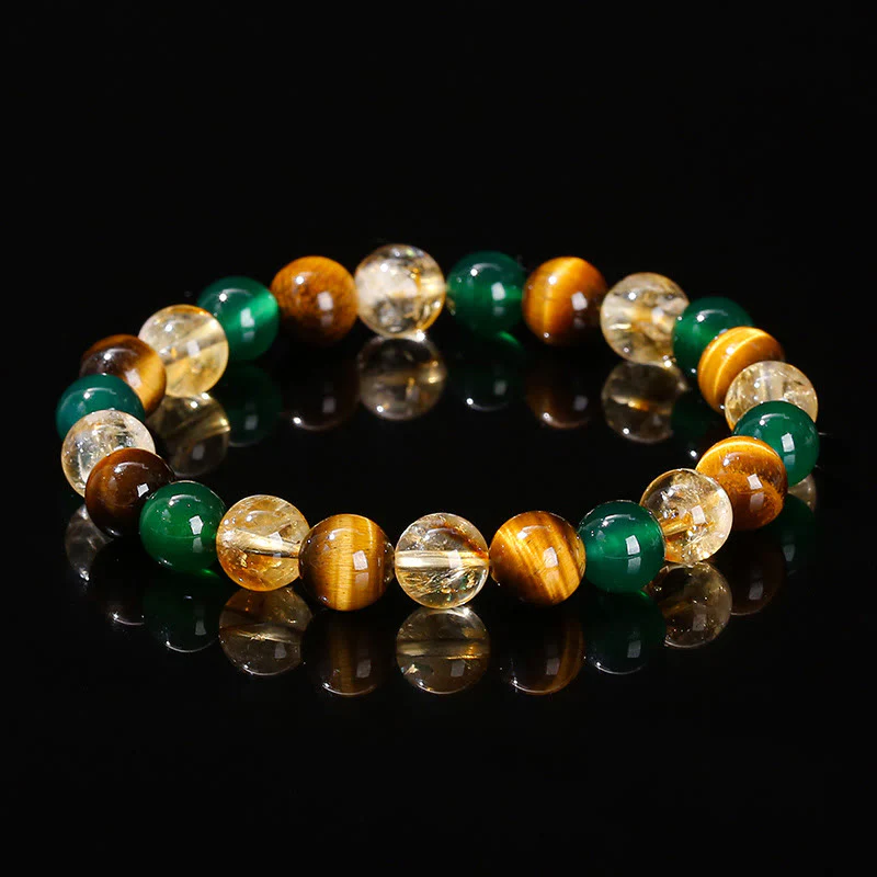 Braccialetto di protezione con perline abbinate in agata verde, occhio di tigre naturale, citrino e Buddha Stones - Image 2