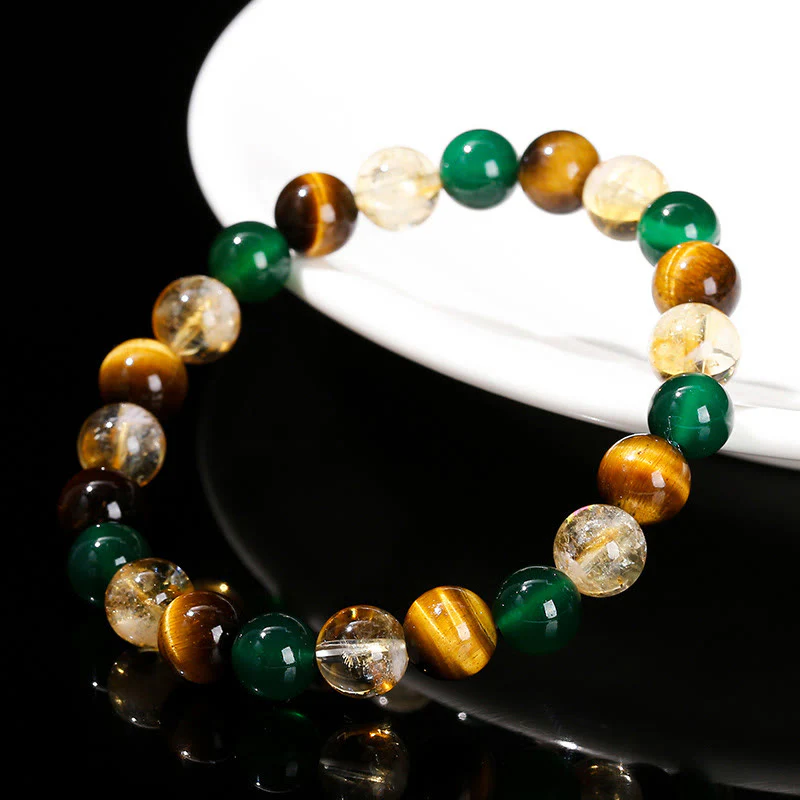 Braccialetto di protezione con perline abbinate in agata verde, occhio di tigre naturale, citrino e Buddha Stones - Image 3