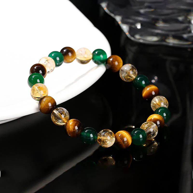 Braccialetto di protezione con perline abbinate in agata verde, occhio di tigre naturale, citrino e Buddha Stones - Image 4