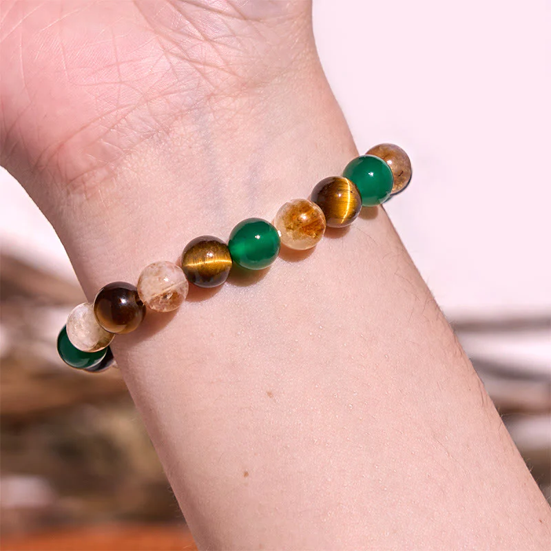 Braccialetto di protezione con perline abbinate in agata verde, occhio di tigre naturale, citrino e Buddha Stones - Image 5