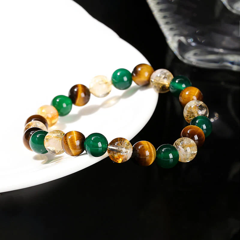 Braccialetto di protezione con perline abbinate in agata verde, occhio di tigre naturale, citrino e Buddha Stones - Image 6