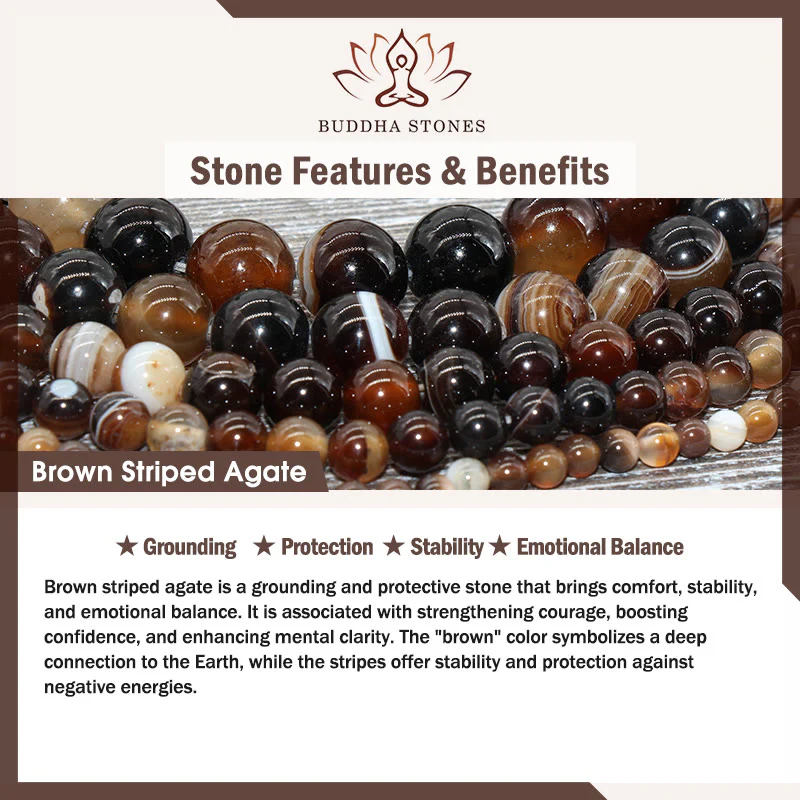 Braccialetto di stabilità con perline di agata marrone striata naturale a forma di gatto siamese color cioccolato Buddha Stones - Image 9