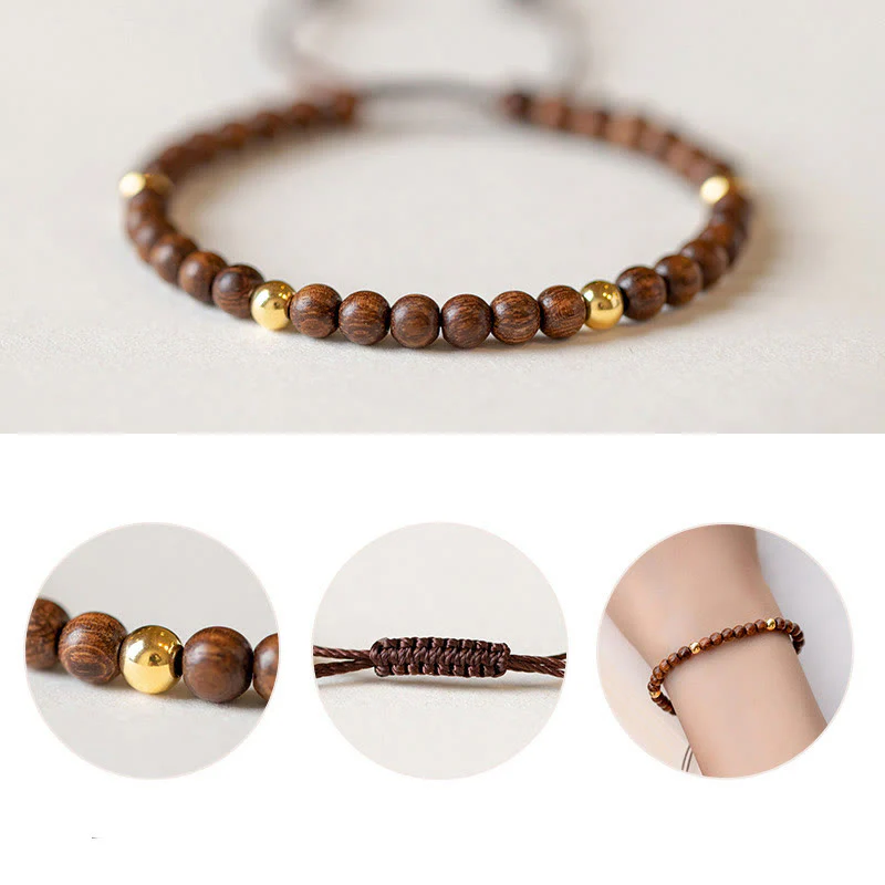 Braccialetto di protezione con perline di rame placcate in oro 14K e legno di sandalo ultrasottile da 4 mm Buddha Stones - Image 12