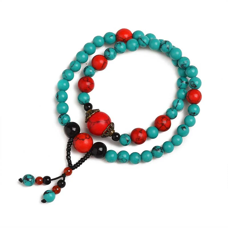 Braccialetto di protezione con perline di turchese rosso e onice nero Buddha Stones - Image 4