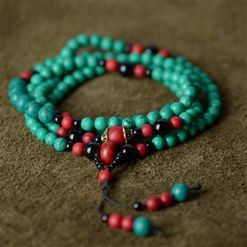Braccialetto di protezione con perline di turchese rosso e onice nero Buddha Stones - Image 8