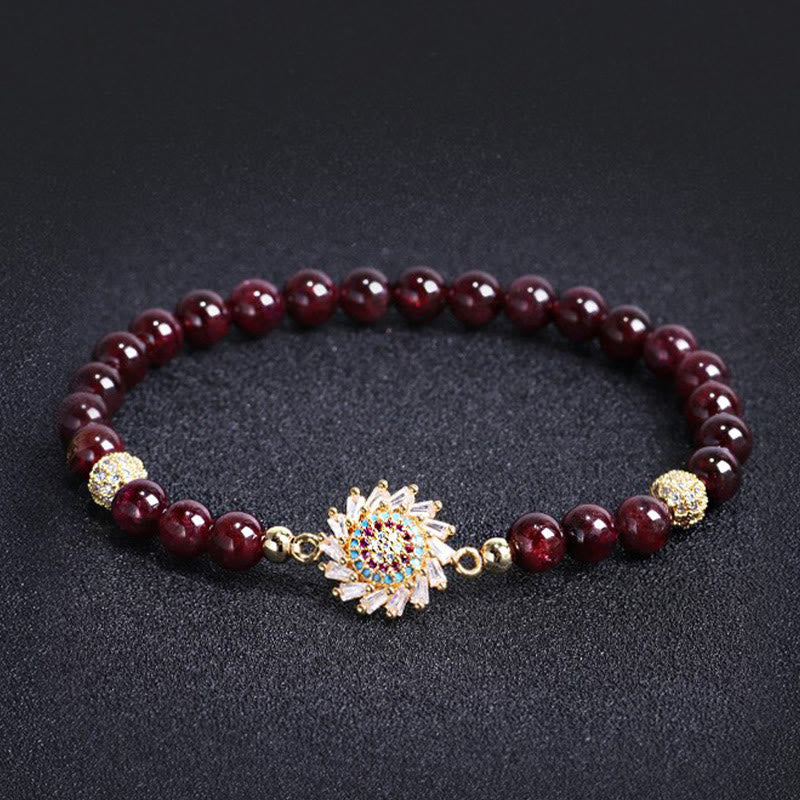 Braccialetto di protezione con perline di zircone e fiore di granato naturale Buddha Stones - Image 2