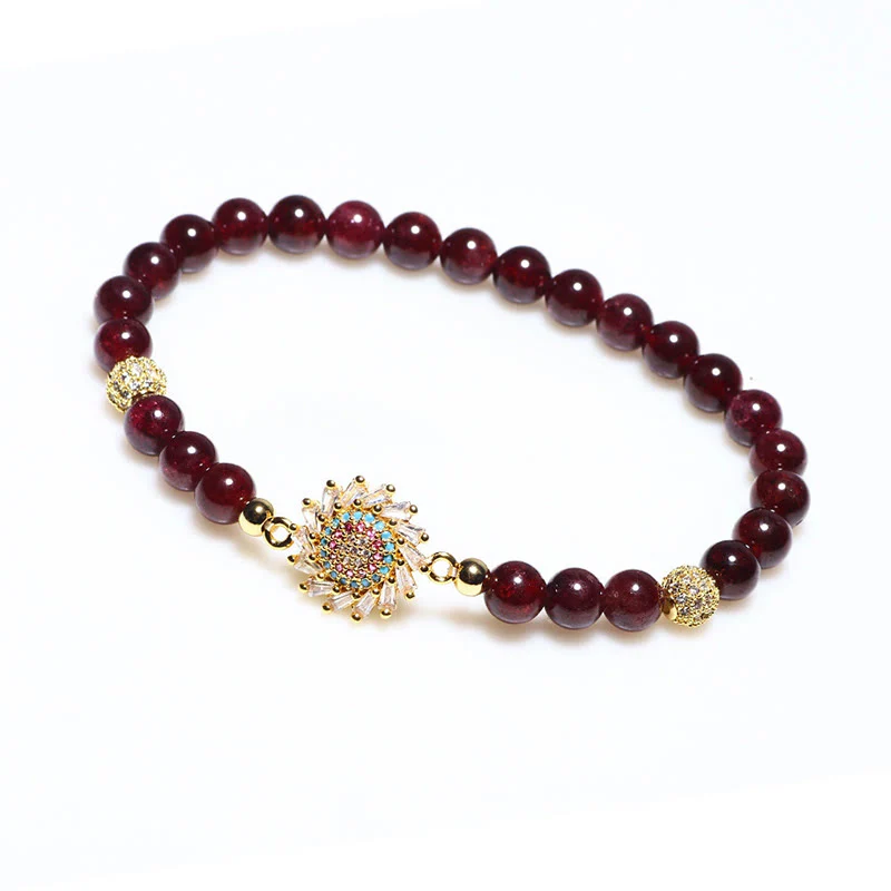 Braccialetto di protezione con perline di zircone e fiore di granato naturale Buddha Stones - Image 4