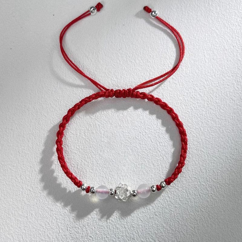 Braccialetto di protezione con perline occhio di gatto in argento sterling 999 con motivo a loto Buddha Stones - Image 10