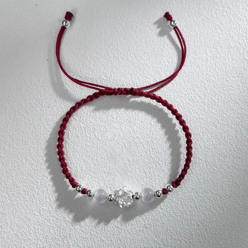 Braccialetto di protezione con perline occhio di gatto in argento sterling 999 con motivo a loto Buddha Stones - Image 11