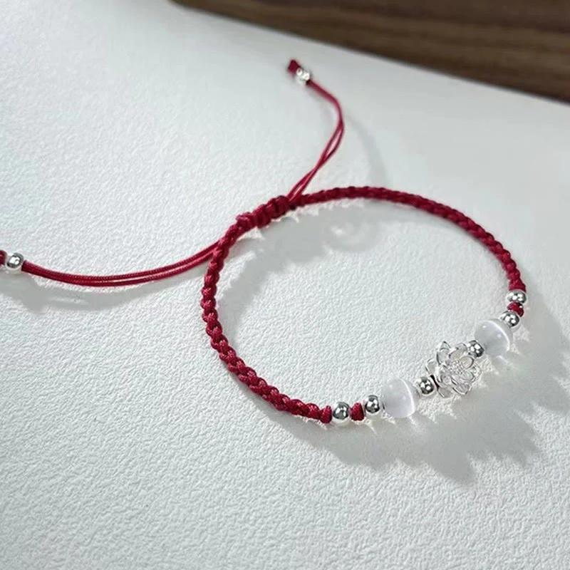 Braccialetto di protezione con perline occhio di gatto in argento sterling 999 con motivo a loto Buddha Stones - Image 12