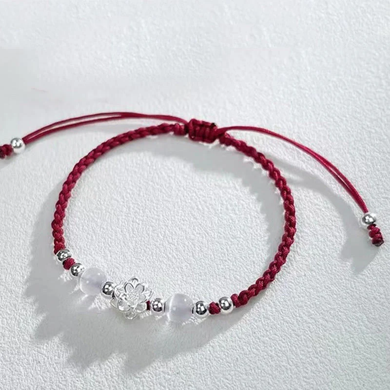 Braccialetto di protezione con perline occhio di gatto in argento sterling 999 con motivo a loto Buddha Stones - Image 13