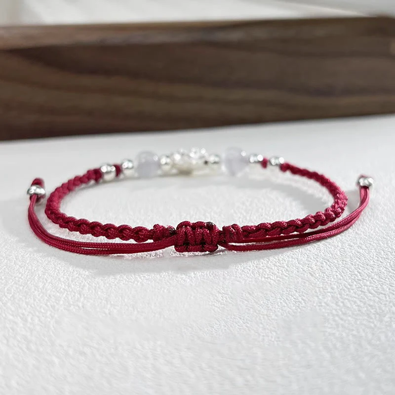 Braccialetto di protezione con perline occhio di gatto in argento sterling 999 con motivo a loto Buddha Stones - Image 14