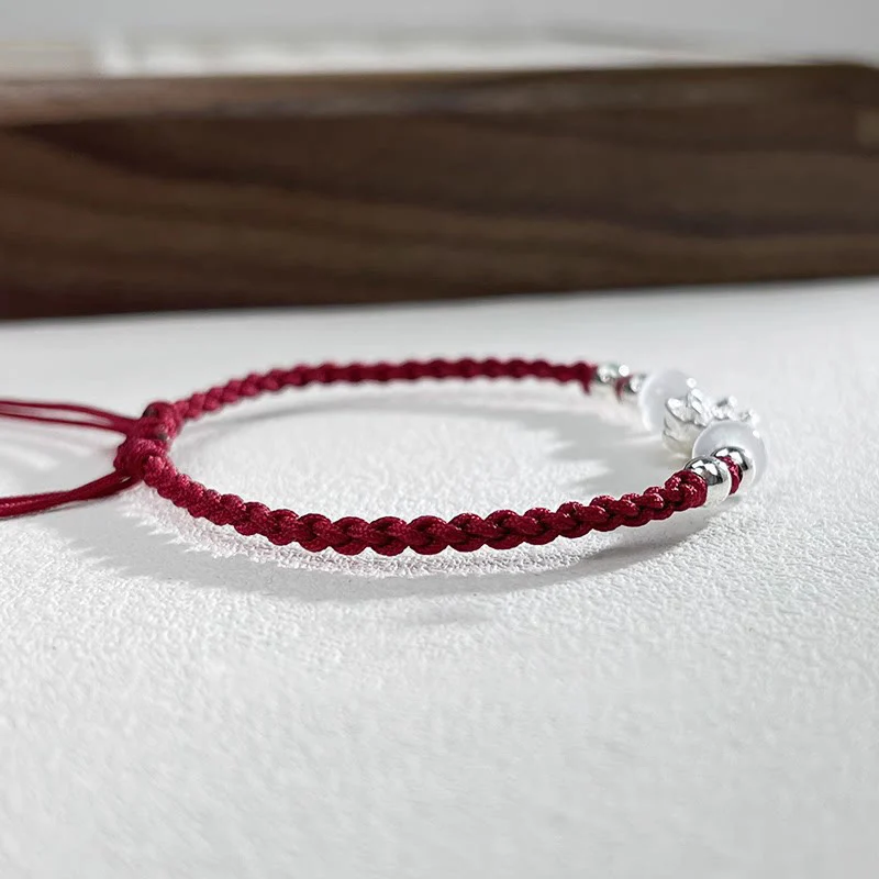 Braccialetto di protezione con perline occhio di gatto in argento sterling 999 con motivo a loto Buddha Stones - Image 15