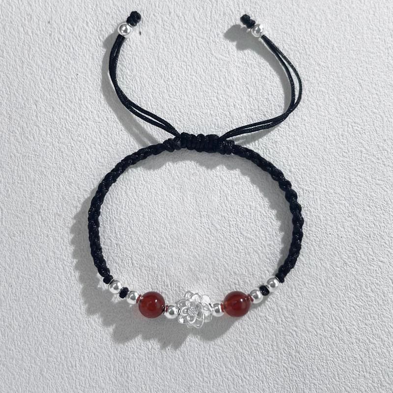 Braccialetto di protezione con perline occhio di gatto in argento sterling 999 con motivo a loto Buddha Stones - Image 9