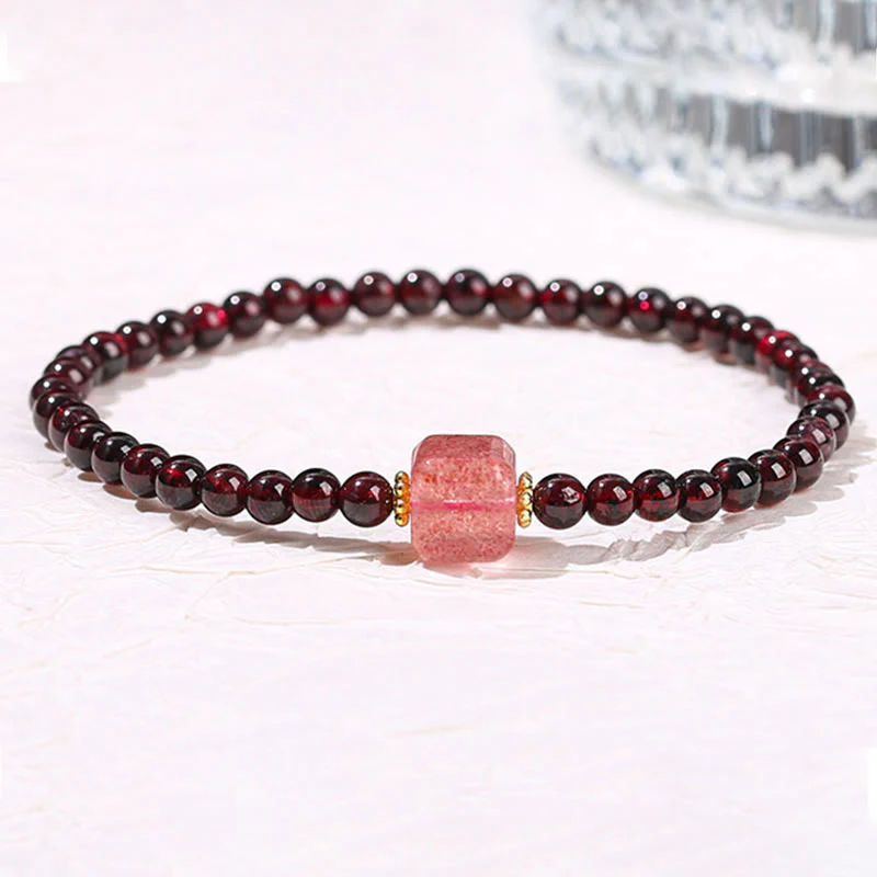 Braccialetto di protezione con perline quadrate in quarzo fragola, granato, cinabro , Buddha Stones - Image 14