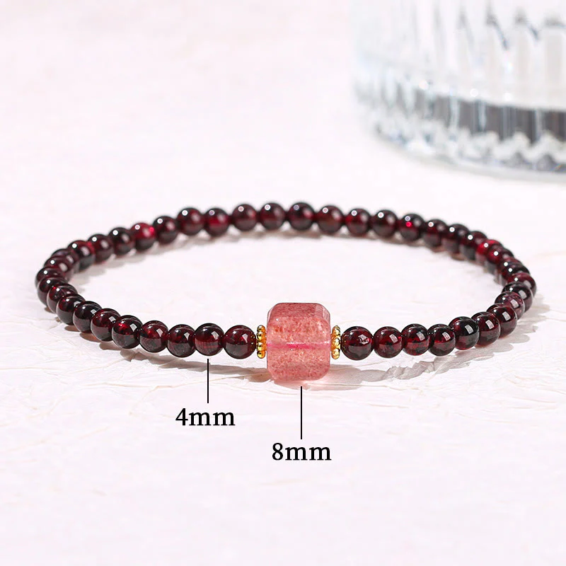 Braccialetto di protezione con perline quadrate in quarzo fragola, granato, cinabro , Buddha Stones - Image 15
