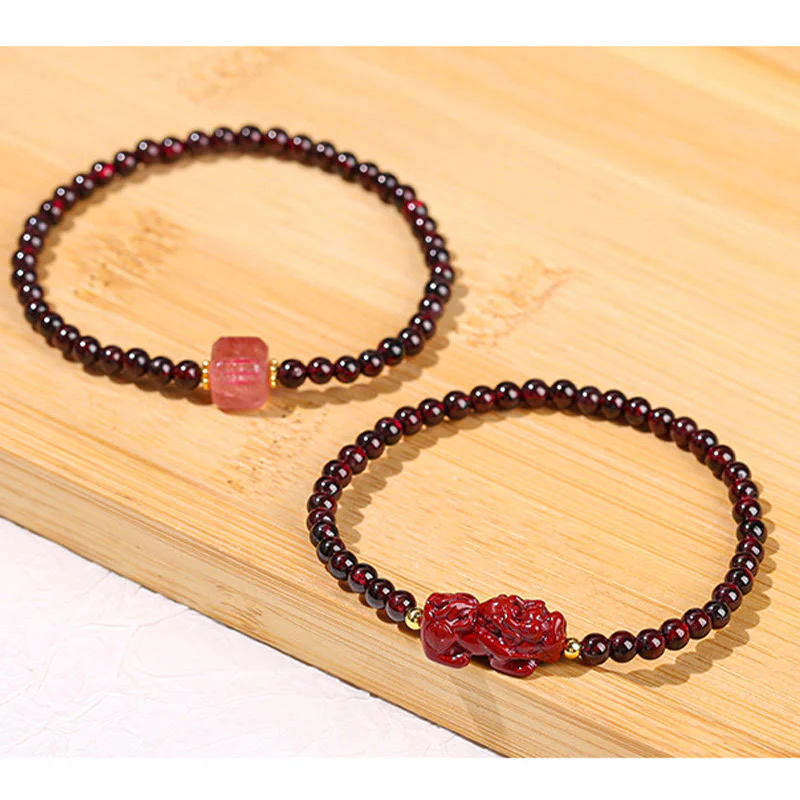 Braccialetto di protezione con perline quadrate in quarzo fragola, granato, cinabro , Buddha Stones - Image 17