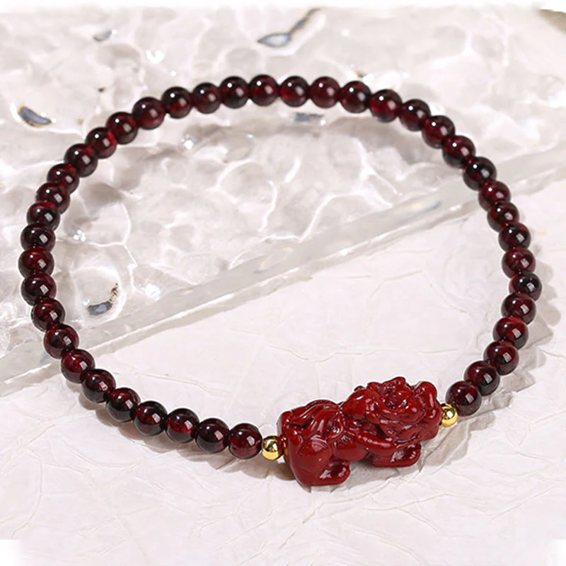 Braccialetto di protezione con perline quadrate in quarzo fragola, granato, cinabro , Buddha Stones - Image 3