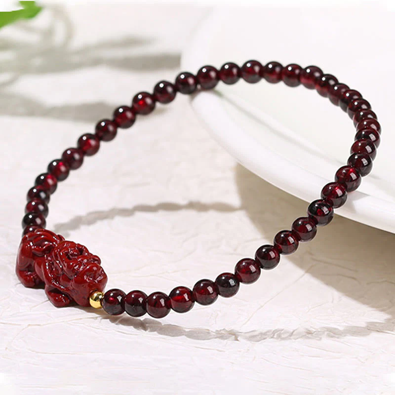 Braccialetto di protezione con perline quadrate in quarzo fragola, granato, cinabro , Buddha Stones - Image 4