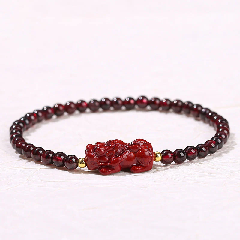 Braccialetto di protezione con perline quadrate in quarzo fragola, granato, cinabro , Buddha Stones - Image 6
