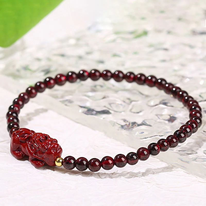 Braccialetto di protezione con perline quadrate in quarzo fragola, granato, cinabro , Buddha Stones - Image 7