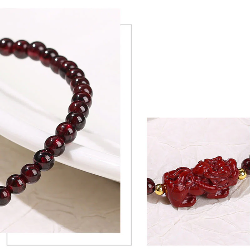 Braccialetto di protezione con perline quadrate in quarzo fragola, granato, cinabro , Buddha Stones - Image 9