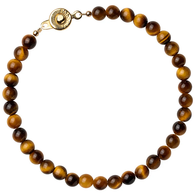 Braccialetto di protezione del coraggio in pietra naturale occhio di tigre placcato oro 14K Buddha Stones - Image 14