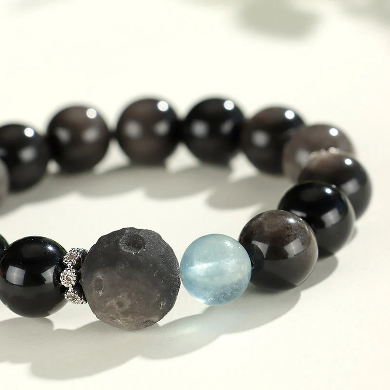 Braccialetto di protezione del pianeta con testa di gatto, volpe, ossidiana naturale e Buddha Stones in argento - Image 10