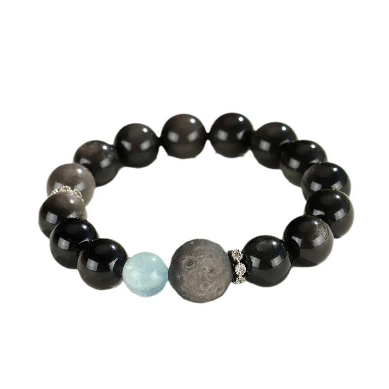 Braccialetto di protezione del pianeta con testa di gatto, volpe, ossidiana naturale e Buddha Stones in argento - Image 11