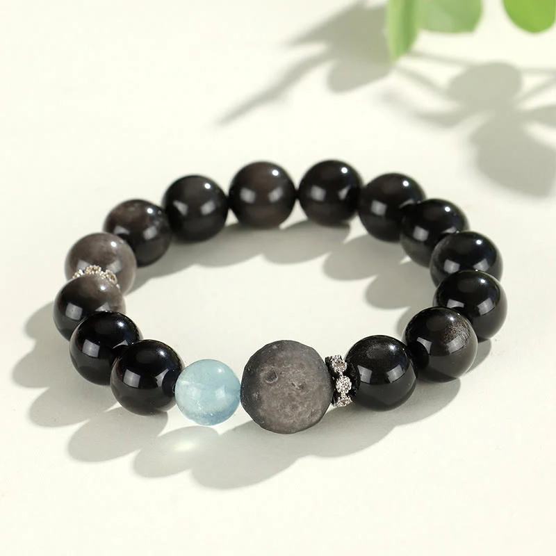 Braccialetto di protezione del pianeta con testa di gatto, volpe, ossidiana naturale e Buddha Stones in argento - Image 8