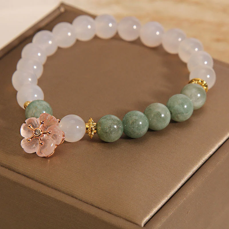 Braccialetto di protezione della fortuna con ciondolo a forma di fiore di giada e agata bianca Buddha Stones - Image 5