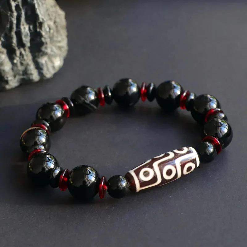 Braccialetto di protezione della ricchezza con perline Dzi a nove occhi in onice nero Buddha Stones - Image 5