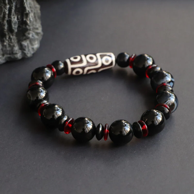 Braccialetto di protezione della ricchezza con perline Dzi a nove occhi in onice nero Buddha Stones - Image 8