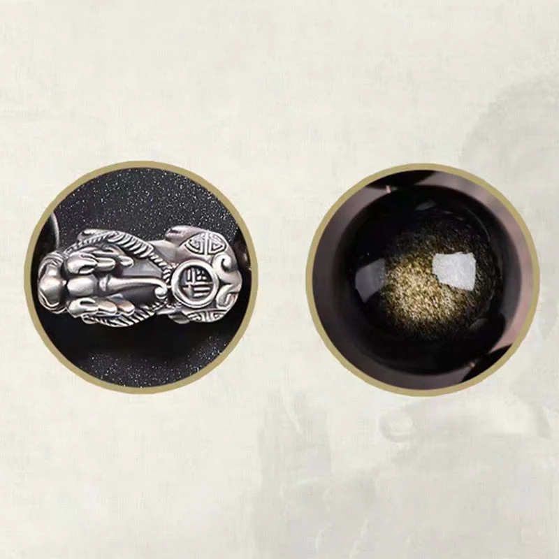 Braccialetto di protezione della ricchezza PiXiu in ossidiana naturale lucidata in argento sterling 925 Buddha Stones - Image 9
