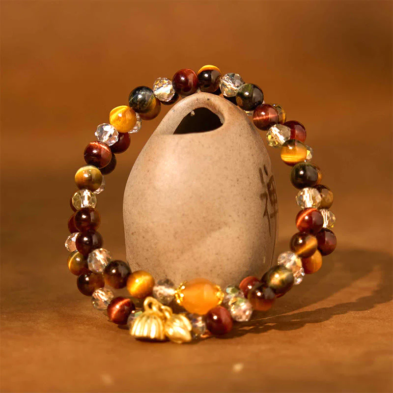 Braccialetto di protezione elastico multi-cerchio con occhio di tigre colorato Buddha Stones Lotus - Image 2