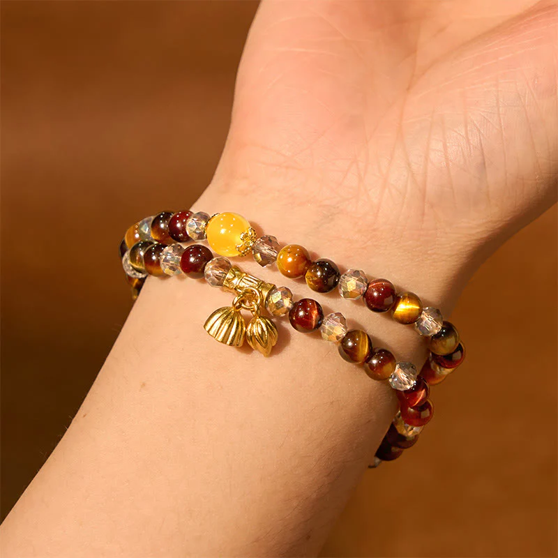 Braccialetto di protezione elastico multi-cerchio con occhio di tigre colorato Buddha Stones Lotus - Image 3