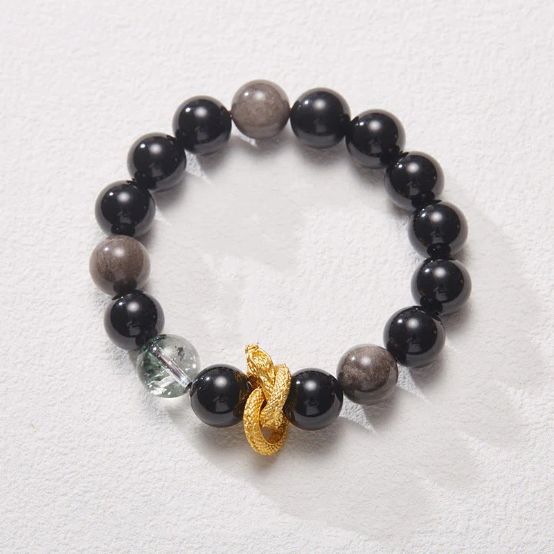 Braccialetto di protezione fantasma verde drago in ossidiana lucida argento naturale Buddha Stones - Image 3