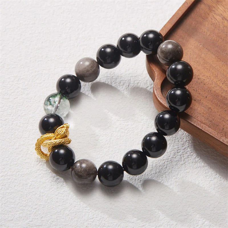 Braccialetto di protezione fantasma verde drago in ossidiana lucida argento naturale Buddha Stones - Image 8