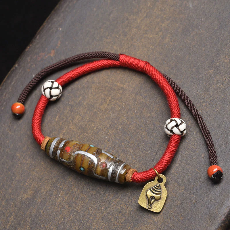 Braccialetto di protezione in corda con perline Dzi tibetane a nove occhi, fatto a mano, Buddha Stones - Image 6