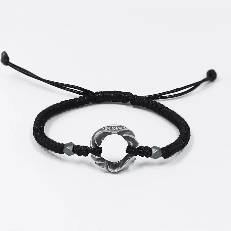 Braccialetto di protezione in corda di cera nera con fibbia della pace in argento sterling 999 Buddha Stones - Image 10