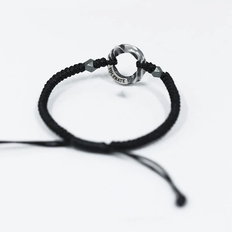 Braccialetto di protezione in corda di cera nera con fibbia della pace in argento sterling 999 Buddha Stones - Image 11