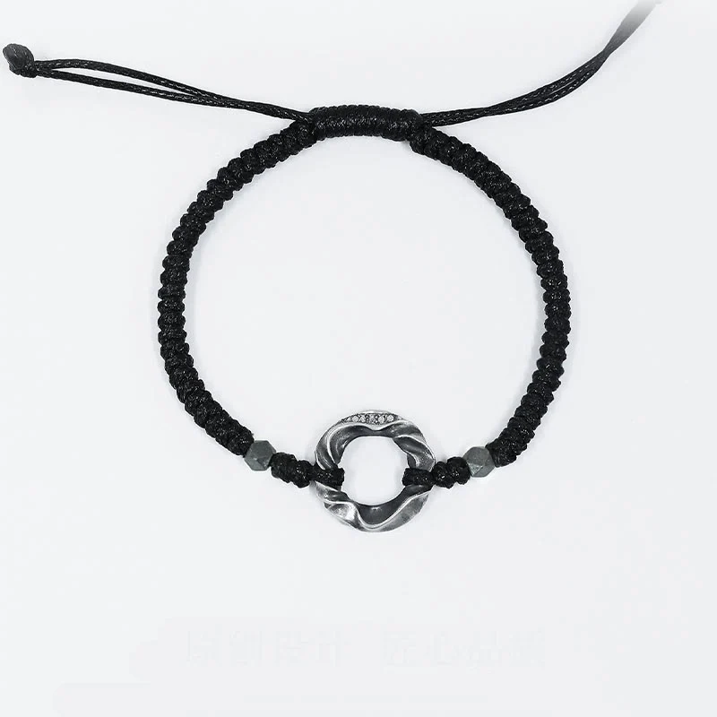 Braccialetto di protezione in corda di cera nera con fibbia della pace in argento sterling 999 Buddha Stones - Image 13