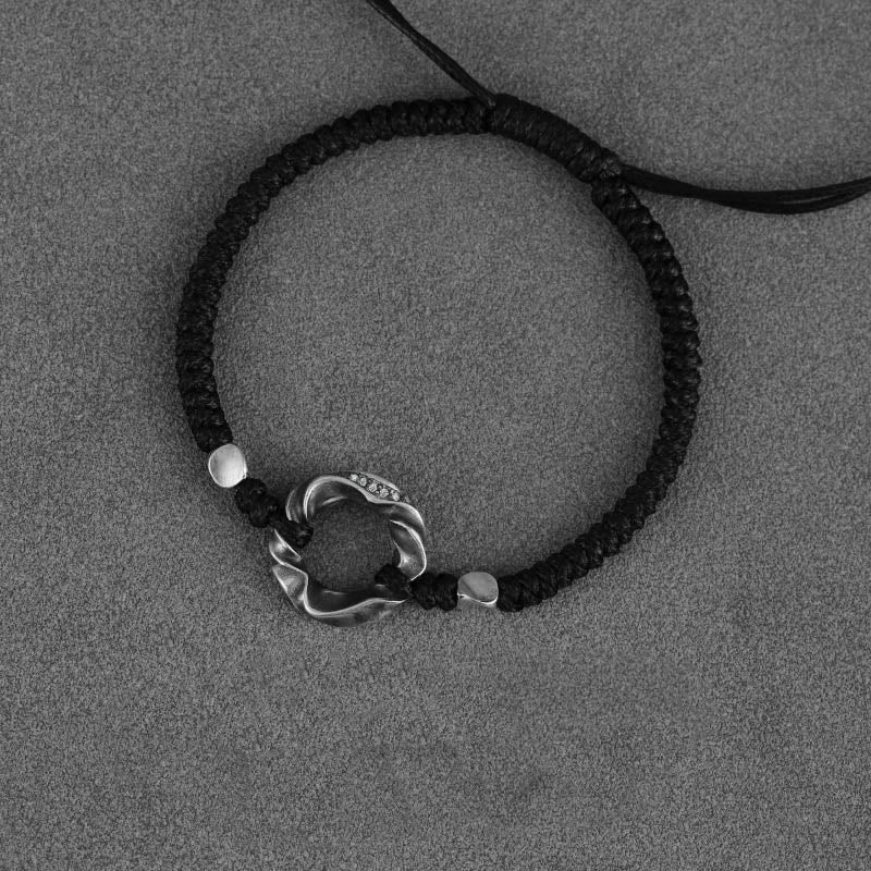Braccialetto di protezione in corda di cera nera con fibbia della pace in argento sterling 999 Buddha Stones - Image 14