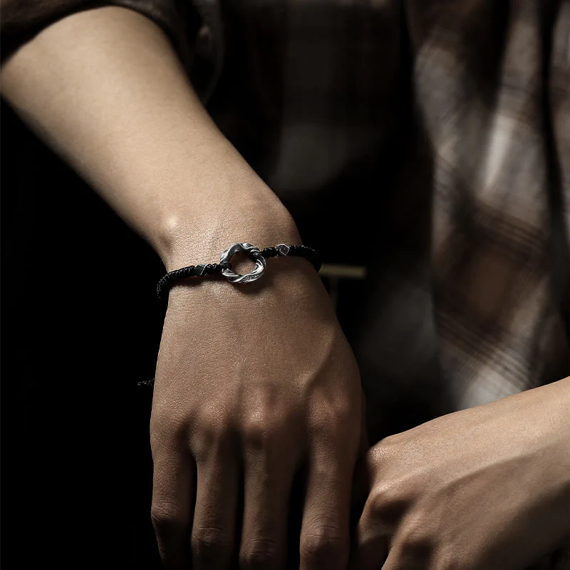 Braccialetto di protezione in corda di cera nera con fibbia della pace in argento sterling 999 Buddha Stones - Image 17