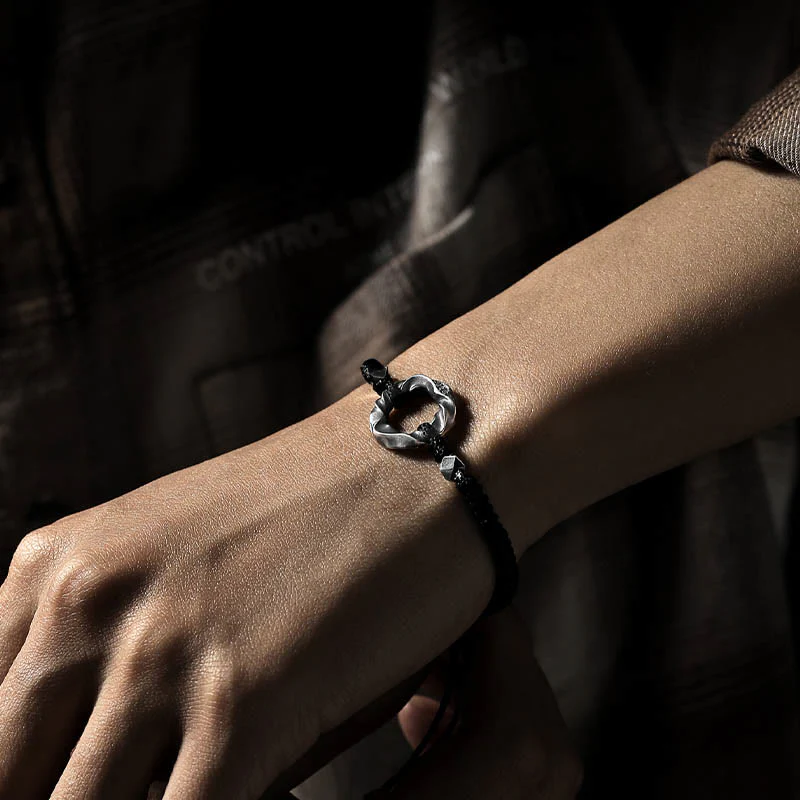 Braccialetto di protezione in corda di cera nera con fibbia della pace in argento sterling 999 Buddha Stones - Image 5
