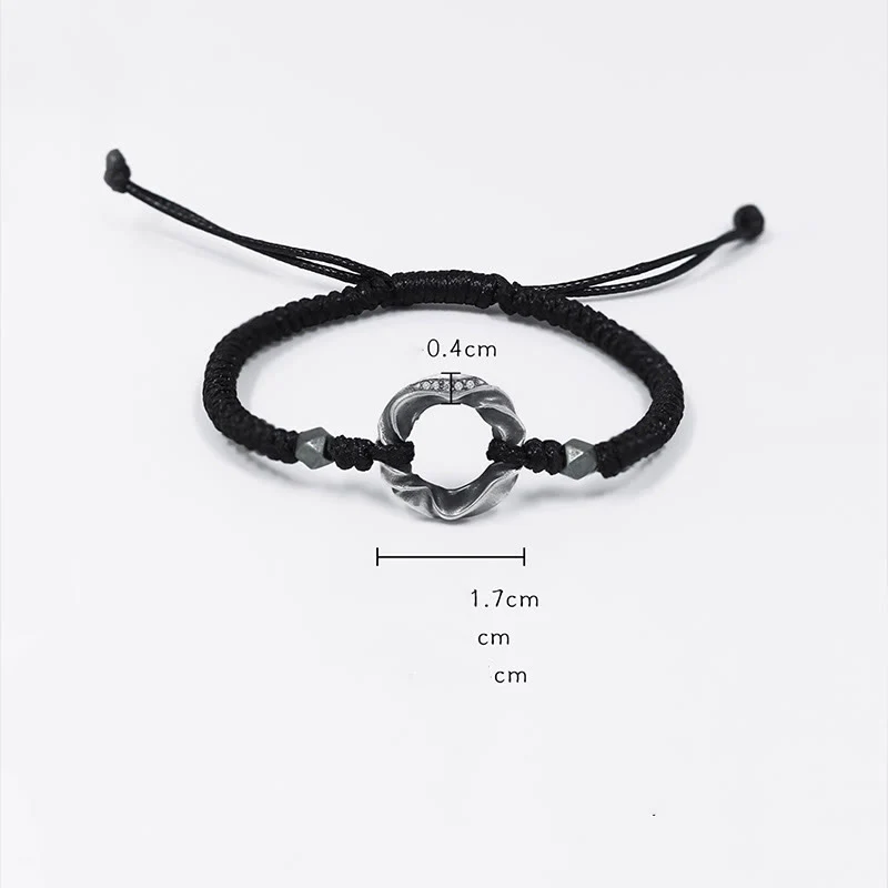 Braccialetto di protezione in corda di cera nera con fibbia della pace in argento sterling 999 Buddha Stones - Image 9